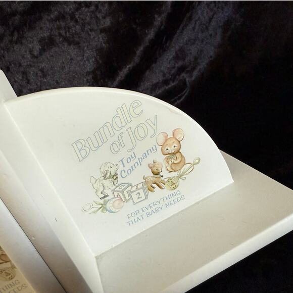 Vintage "Bundle of Joy" White Wood Bookends - Picture 2 of 4